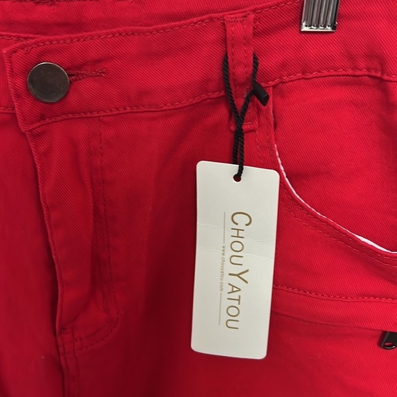 Chou Yatou red distressed shorts - Picture 4 of 6